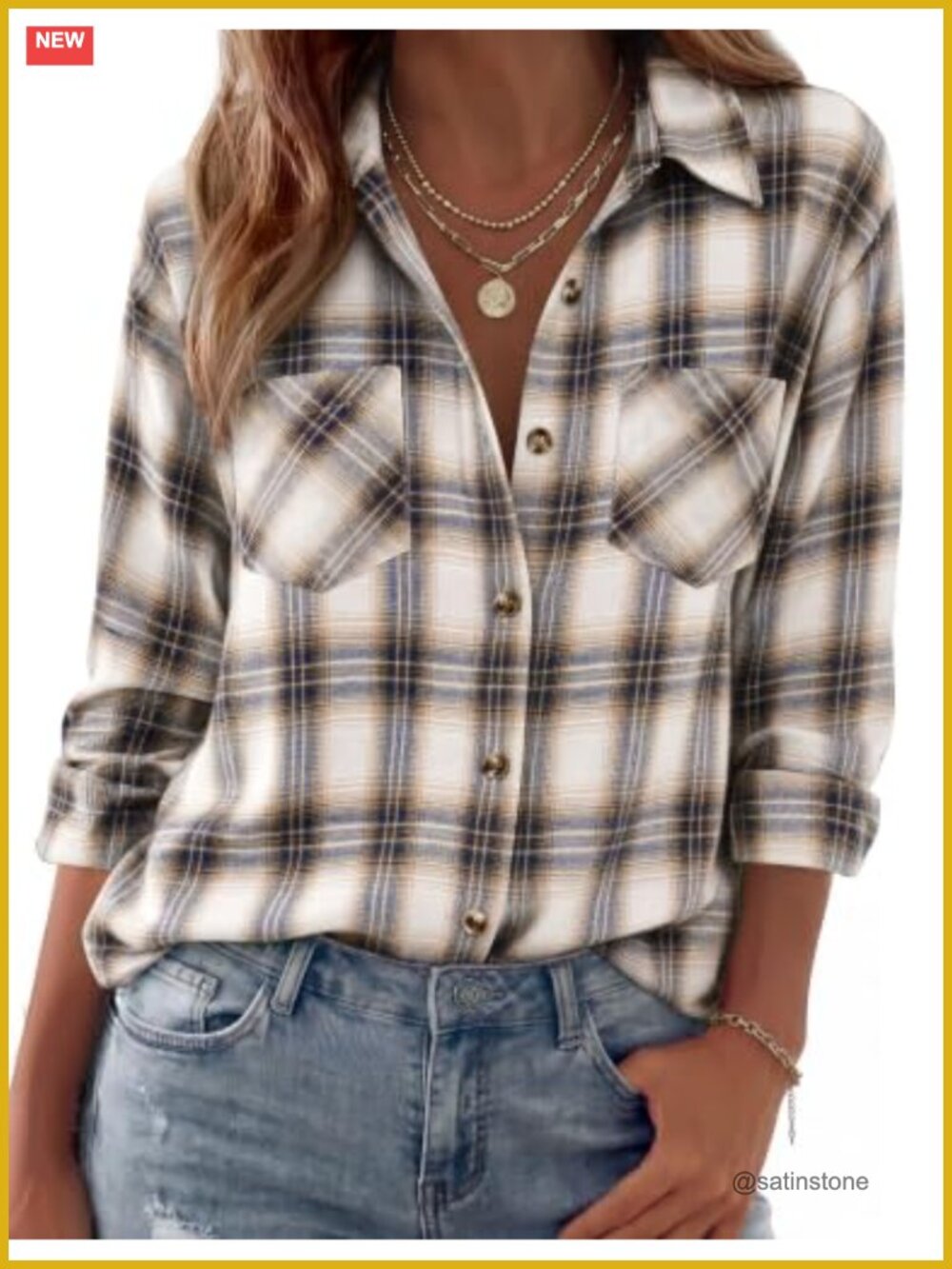 Women's Flannel Plaid Shirt Long Sleeve Button Down Casual